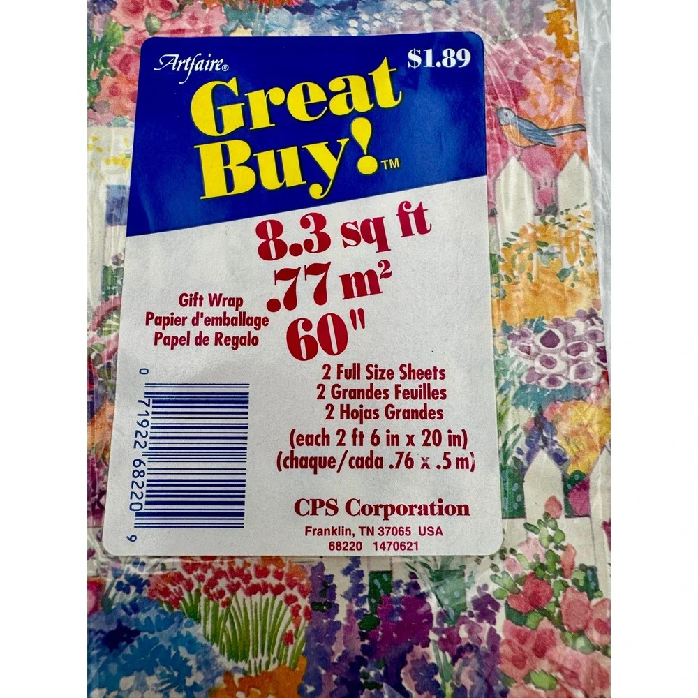 Vintage Artfaire Floral Garden Gift Wrap 2 Pk Sealed Picket Fence Craft Paper